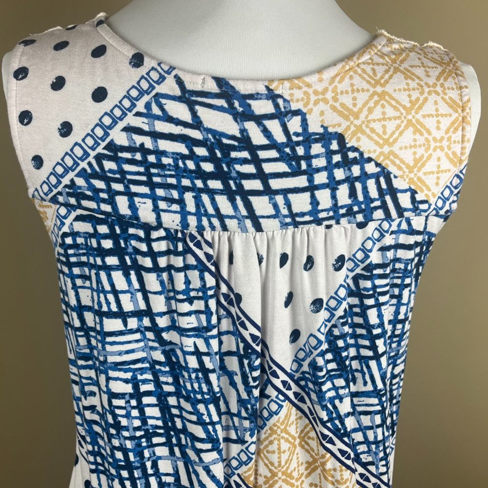 Loveappella Sleeveless Top Size S Blue Gold Cream, Geometric Patterns, Lace - Picture 5 of 8